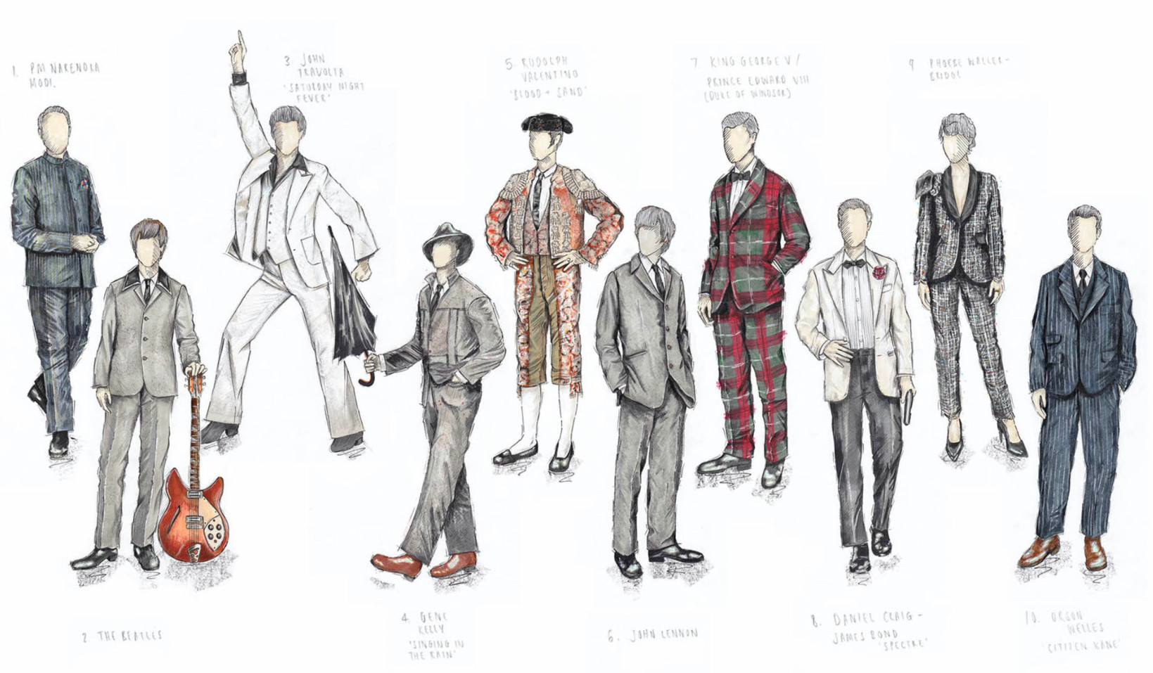 Top 10 most expensive celebrity suits sold at auction, with original illustrations